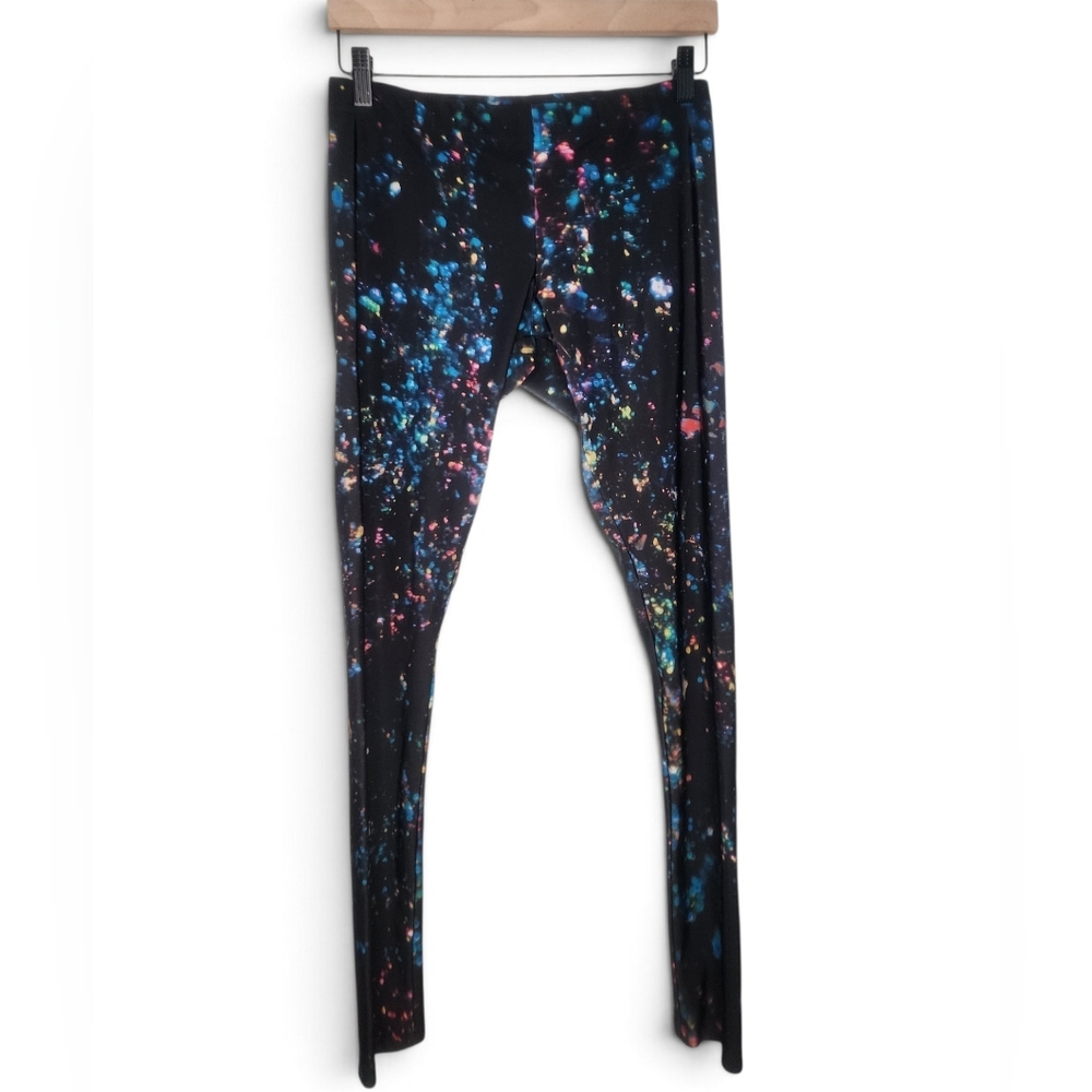 Burning Artists Collective Black Multicolor Galaxy Festival Leggings Size L